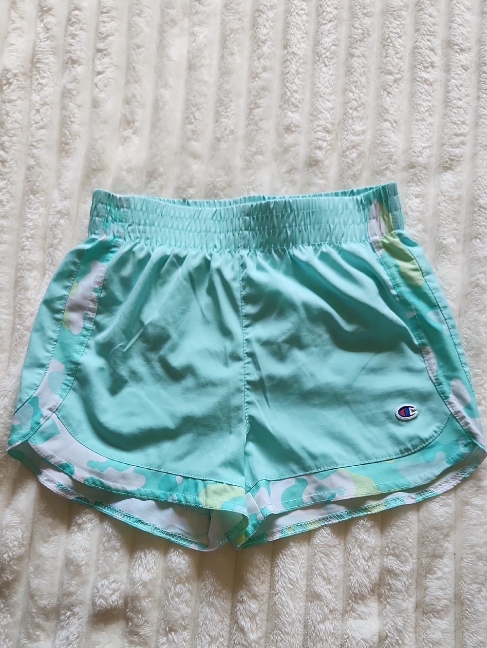 Girls Champion Mint Athletic Running Shorts with Camo Trim